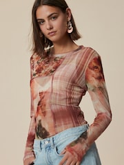 Floral vermelho claro - Blusa de malha com Print, long sleeve e Crew Neck - Imagem 4 de 4