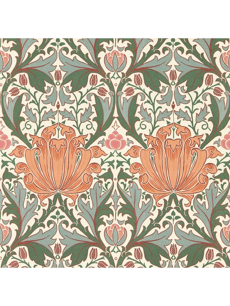 Morris & Co Helena Peach Teal Morris Friends A4 Wallpaper Sample - Image 1 of 1