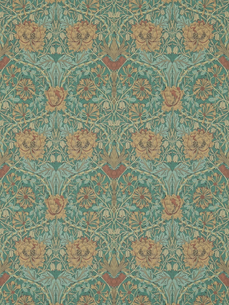 Morris & Co Honeysuckle Tulip Emerald Russet Morris Friends A4 Wallpaper - Image 1 of 1