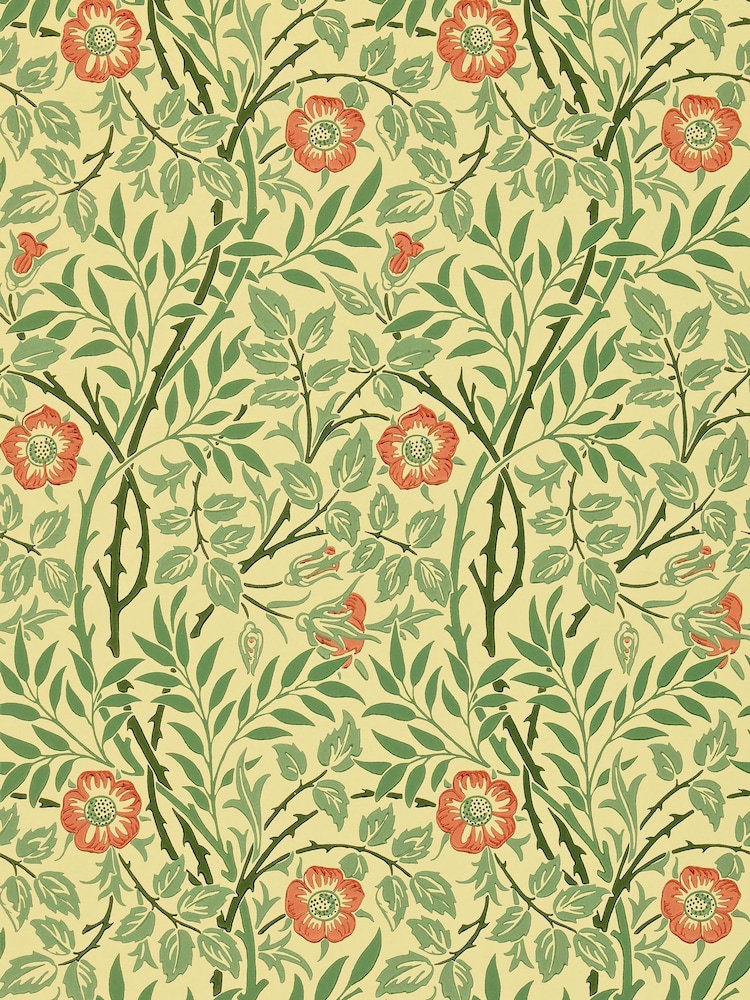Morris & Co Sweet Briar Green Blue Rust Friends A4 Sample Wallpaper - Image 1 of 1