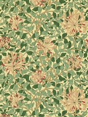 Morris & Co Honeysuckle Green Coral Pink Morris Friends A4 Wallpaper Sample - Image 1 of 1