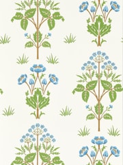 Morris & Co Meadow Sweet Cobalt Grass Green Friends A4 Sample Wallpaper - Image 1 of 1
