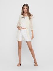 JDY Cream 3/4 Sleeve Crochet Kimono Cardigan - Image 2 of 5