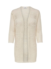 JDY Cream 3/4 Sleeve Crochet Kimono Cardigan - Image 4 of 5