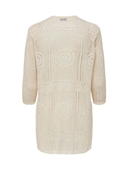 JDY Cream 3/4 Sleeve Crochet Kimono Cardigan - Image 5 of 5