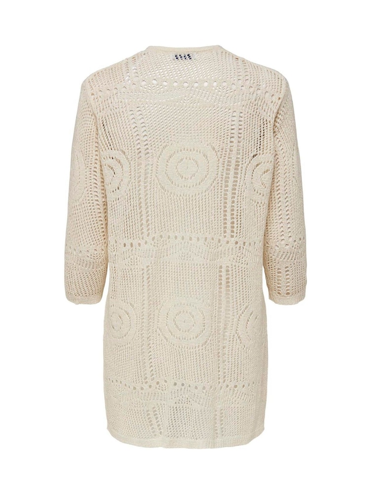 JDY Cream 3/4 Sleeve Crochet Kimono Cardigan - Image 5 of 5