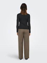 JDY Black Asymetric Ribbed Button Detail Top - Image 2 of 7