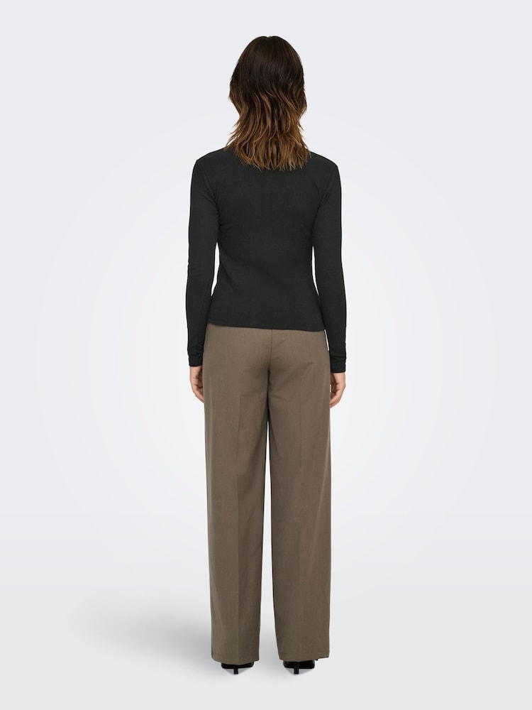 JDY Black Asymetric Ribbed Button Detail Top - Image 2 of 7