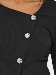 JDY Black Asymetric Ribbed Button Detail Top - Image 4 of 7