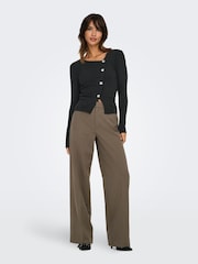 JDY Black Asymetric Ribbed Button Detail Top - Image 5 of 7
