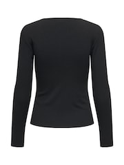JDY Black Asymetric Ribbed Button Detail Top - Image 7 of 7