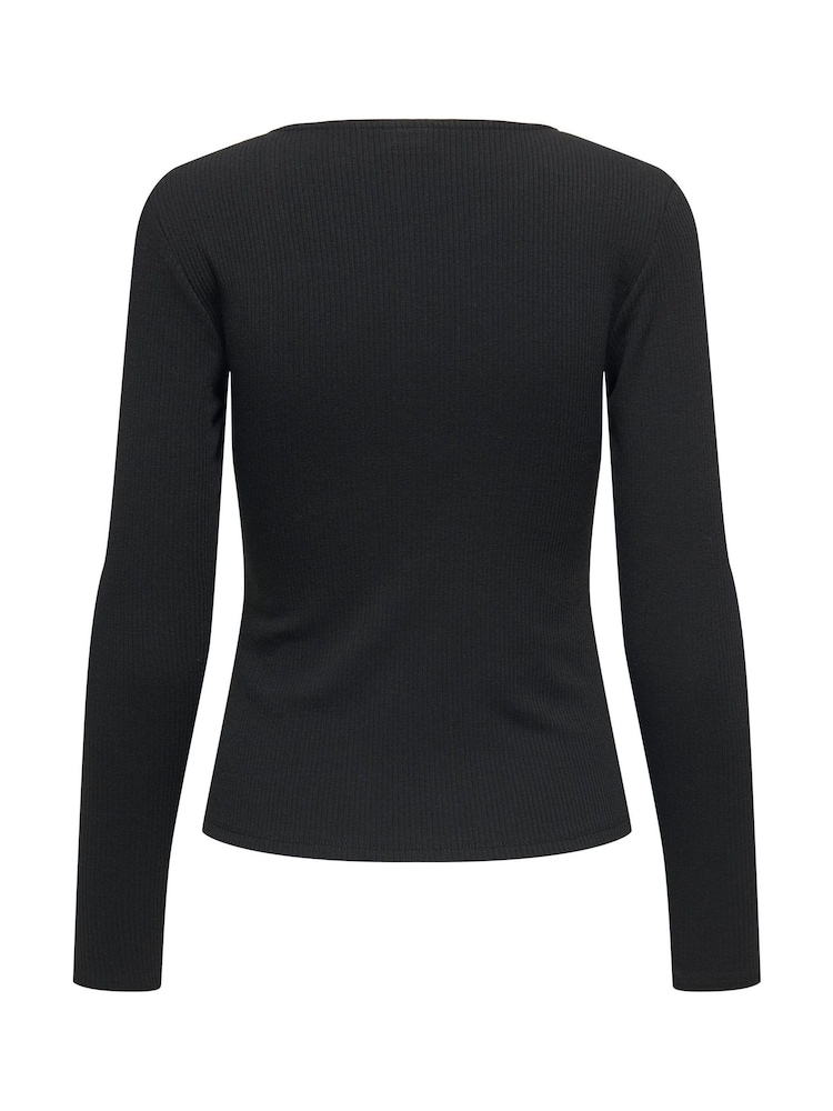 JDY Black Asymetric Ribbed Button Detail Top - Image 7 of 7
