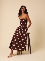 Nobodys Child Brown Felicity Polka Dot Bandeau Midi Dress - Image 1 of 5