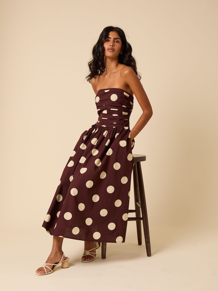 Nobodys Child Brown Felicity Polka Dot Bandeau Midi Dress - Image 1 of 5