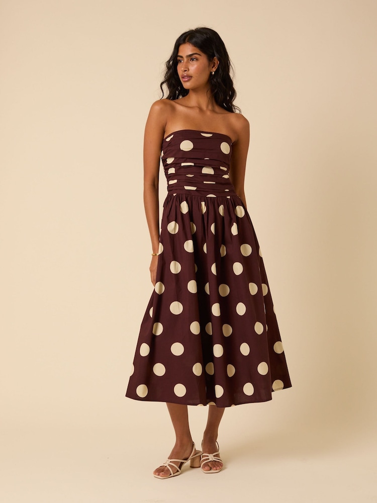 princess polly baby blue dress New Look polka dot satin long sleeve mini dress in brown main image 0