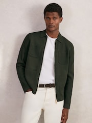 Reiss Forest Green Roberto Four-Pocket Zip-Through Cardigan - Image 1 of 6