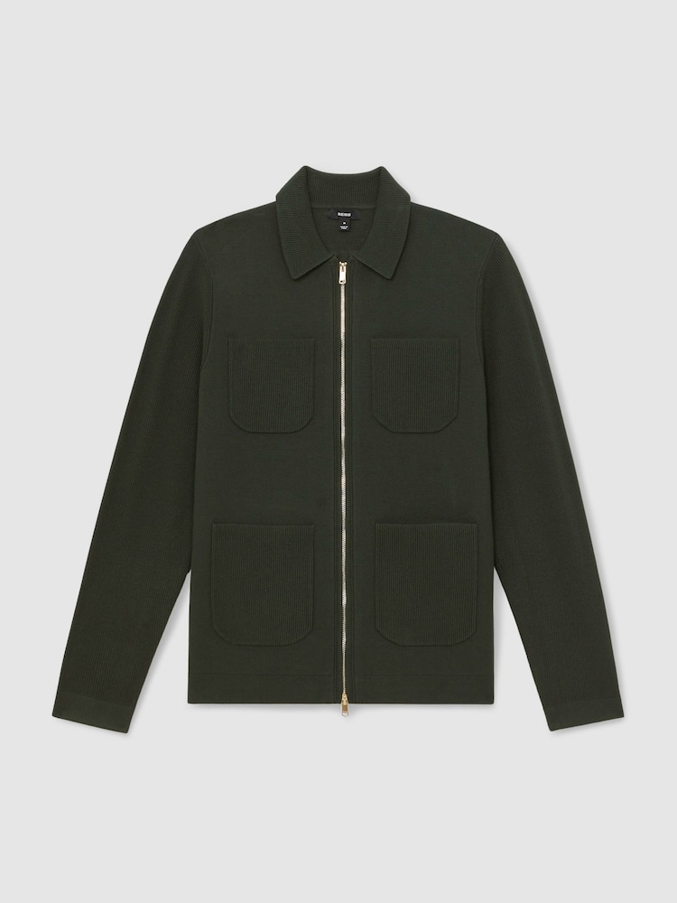 Reiss Forest Green Roberto Four-Pocket Zip-Through Cardigan - Image 2 of 6