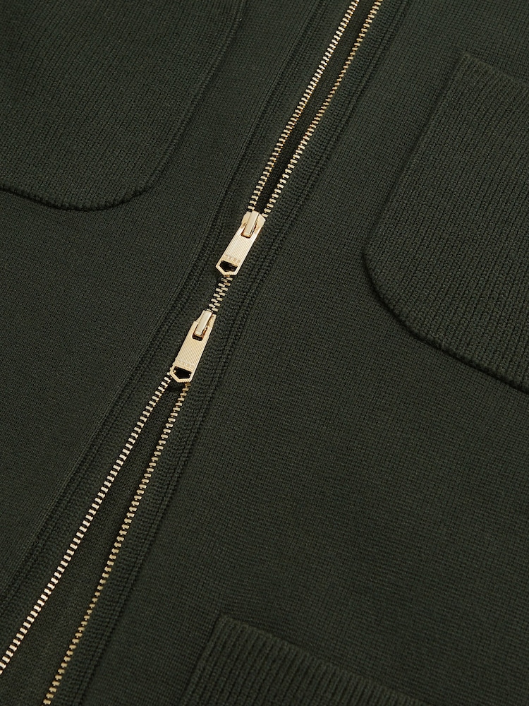 Reiss Forest Green Roberto Four-Pocket Zip-Through Cardigan - Image 6 of 6