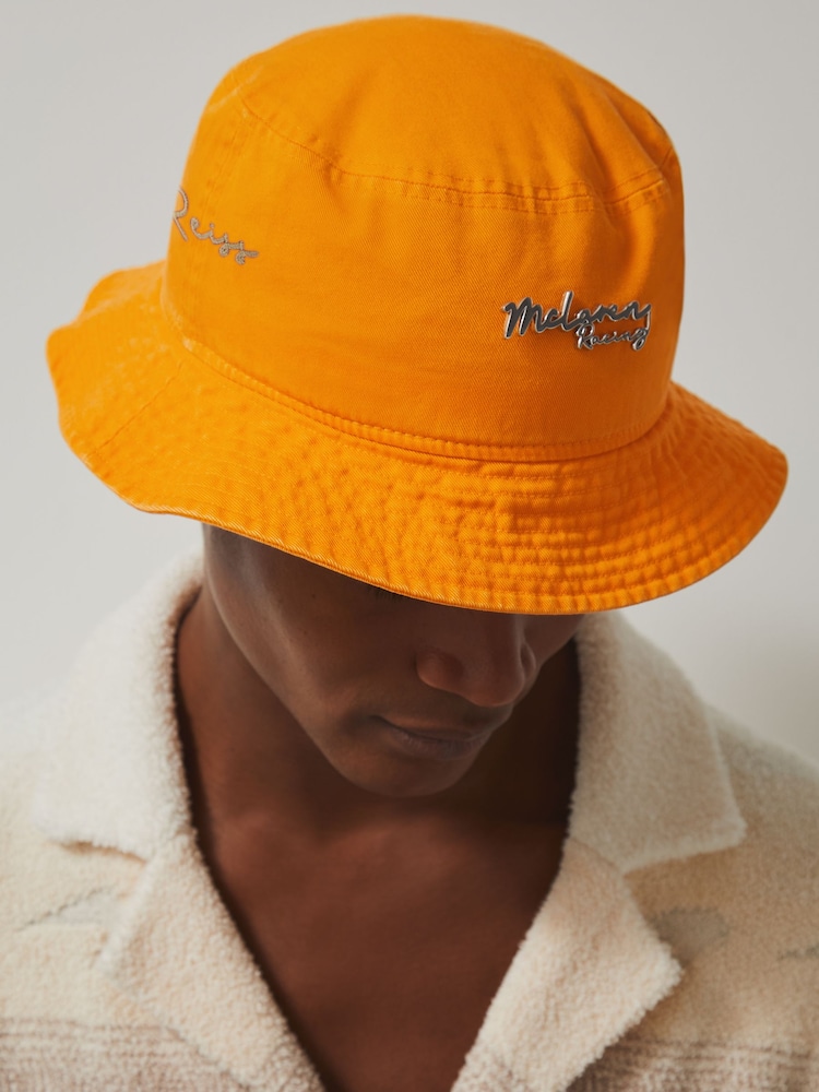 Reiss Papaya Orange Tapered Unisex Fit McLaren Racing Cotton Bucket Hat - Image 1 of 5 Reiss Papaya Orange Tapered Unisex Fit McLaren Racing Cotton Bucket Hat - Image 1 of 5