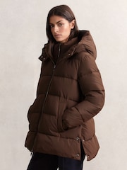 Reiss Chocolate Brown Fee Short Hooded Puffer Coat - Image 3 of 6