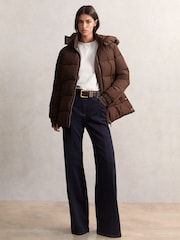 Reiss Chocolate Brown Fee Short Hooded Puffer Coat - Image 4 of 6