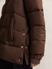 Reiss Chocolate Brown Fee Short Hooded Puffer Coat - Image 5 of 6