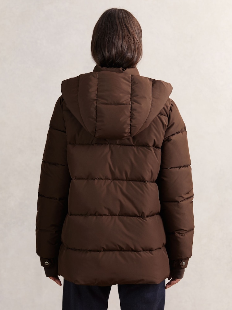 Reiss Chocolate Brown Fee Short Hooded Puffer Coat - Image 6 of 6