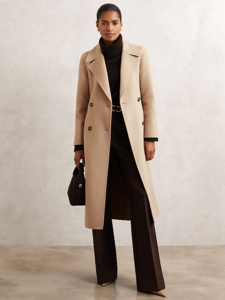 Reiss Neutral Rene Double-Breasted Blindseam Coat Wool-Blend - Image 1 of 5 Reiss Neutral Rene Double-Breasted Blindseam Coat Wool-Blend - Image 1 of 5