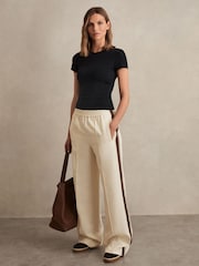 Reiss Cream Robyn Side-Stripe Wide-Leg Trousers - Image 1 of 5
