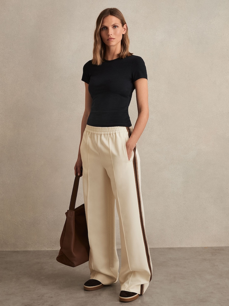 Reiss Cream Robyn Side-Stripe Wide-Leg Trousers - Image 1 of 5