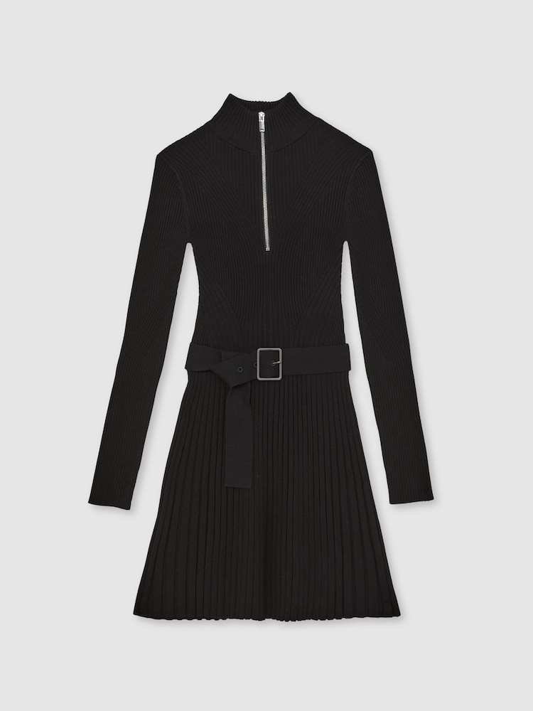Reiss Vienna Rib-Knit Belted Half-Zip Flippy Dress - صورة 2 من 5