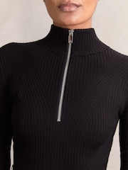Reiss Vienna Rib-Knit Belted Half-Zip Flippy Dress - صورة 3 من 5