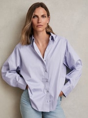 Reiss Blue Callie Cotton Button Through Oxford Shirt - Image 1 of 5