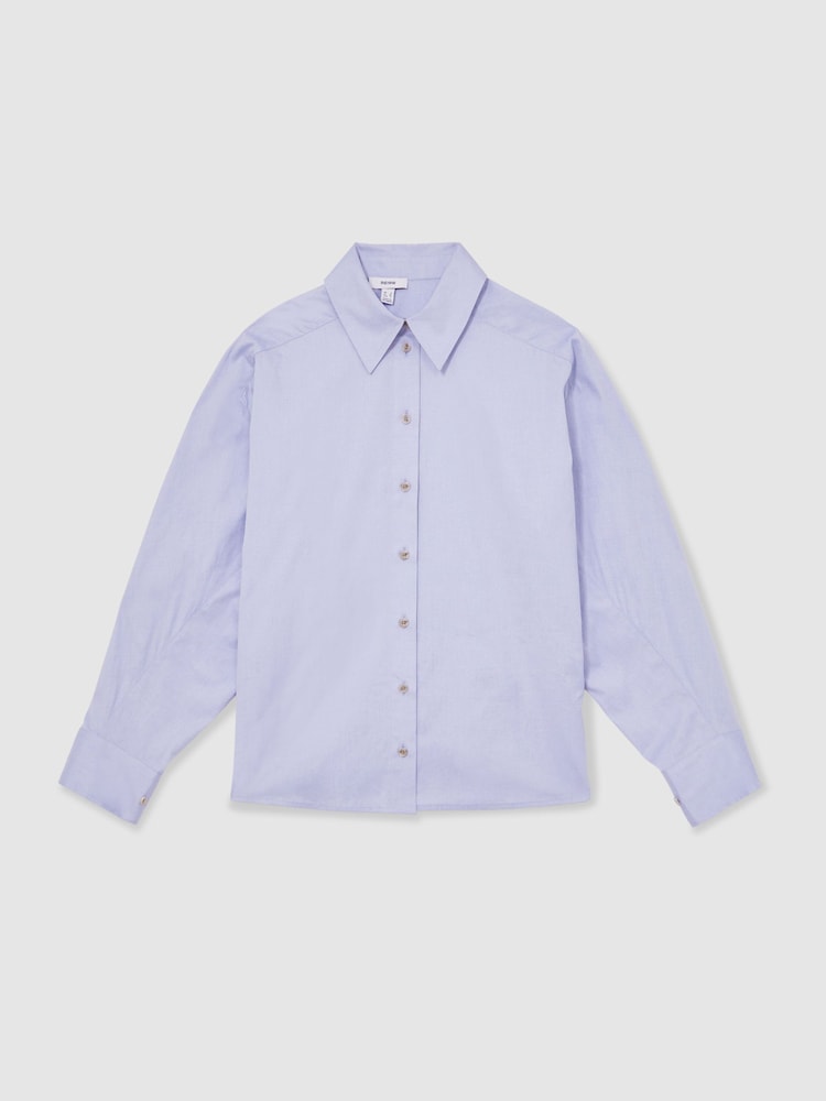 Reiss Blue Callie Cotton Button Through Oxford Shirt - Image 2 of 5