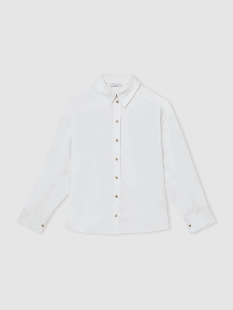 Reiss White Callie Cotton Button Through Oxford Shirt - Image 2 of 6
