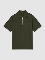 Reiss Green Winston Textured Raglan Half-Zip Polo Shirt - Image 2 of 6