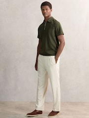 Reiss Green Winston Textured Raglan Half-Zip Polo Shirt - Image 3 of 6