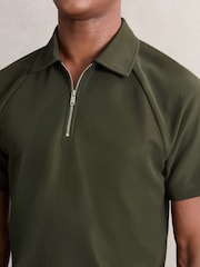 Reiss Green Winston Textured Raglan Half-Zip Polo Shirt - Image 4 of 6