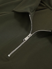 Reiss Green Winston Textured Raglan Half-Zip Polo Shirt - Image 6 of 6