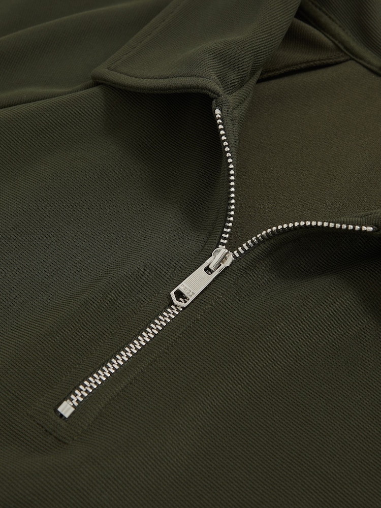 Reiss Green Winston Textured Raglan Half-Zip Polo Shirt - Image 6 of 6