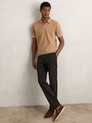 Reiss Camel Zain Textured Half-Zip Tipped Polo Shirt - Image 4 of 6