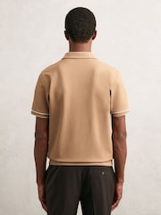 Reiss Camel Zain Textured Half-Zip Tipped Polo Shirt - Image 5 of 6