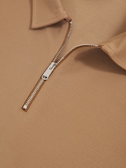 Reiss Camel Zain Textured Half-Zip Tipped Polo Shirt - Image 6 of 6
