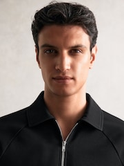 Reiss Black Winston Textured Raglan Half-Zip Polo Shirt - Image 4 of 6