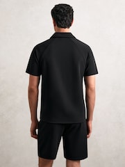 Reiss Black Winston Textured Raglan Half-Zip Polo Shirt - Image 5 of 6