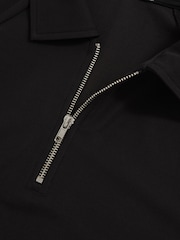 Reiss Black Winston Textured Raglan Half-Zip Polo Shirt - Image 6 of 6