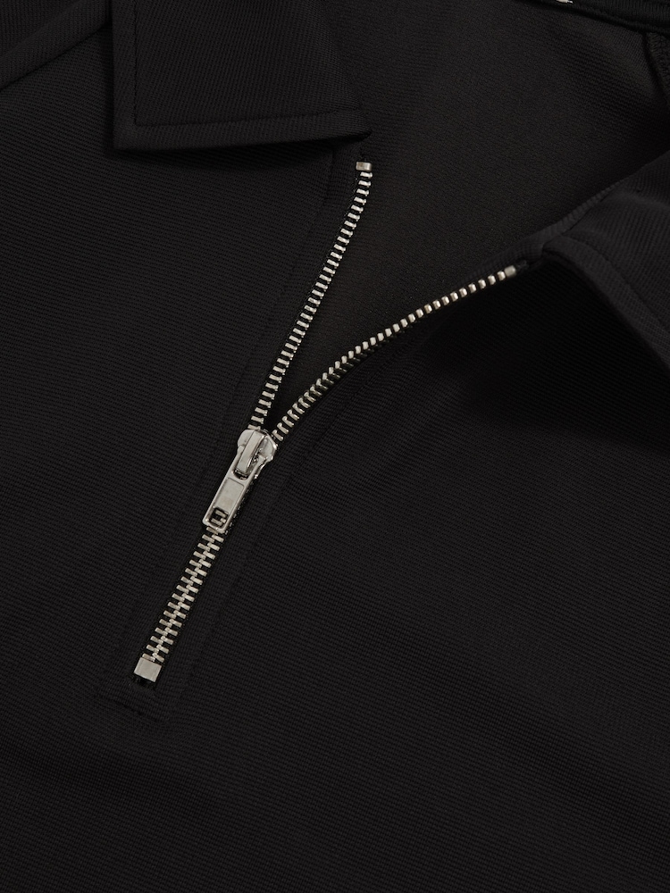 Reiss Black Winston Textured Raglan Half-Zip Polo Shirt - Image 6 of 6