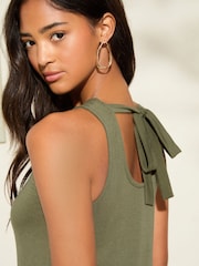 Friends Like These Khaki Green Drop Waist Jersey Midi Dress - Image 2 of 4