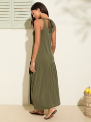 Friends Like These Khaki Green Drop Waist Jersey Midi Dress - Image 4 of 4