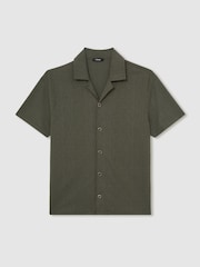 Reiss Dark Green Ando Jacquard-Stripe Cuban-Collar Shirt - Image 2 of 6
